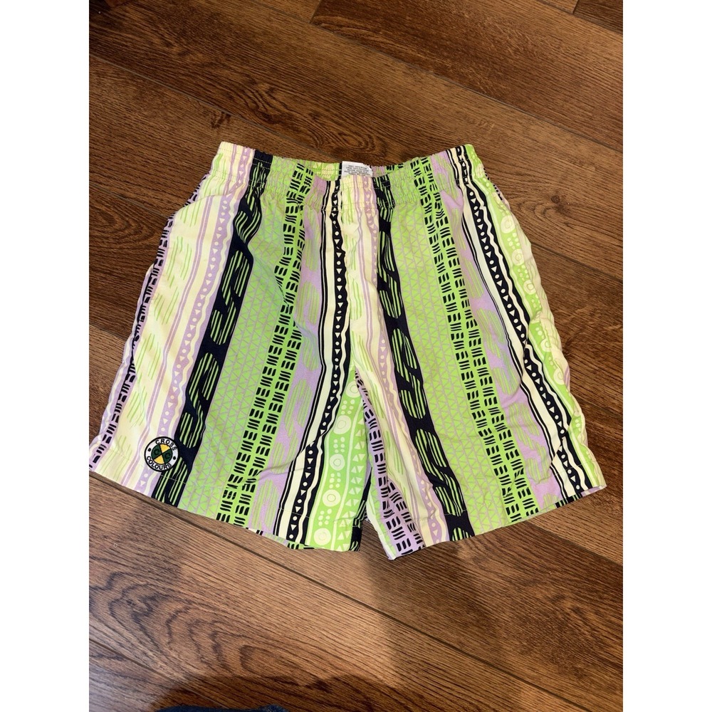 Cross Colours Green Purple GEOMETRIC Swim Trunks SURFER Beach HIP HOP Shorts Sm